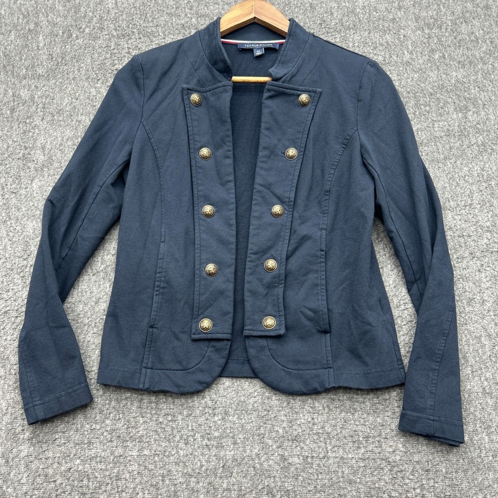 Tommy Hilfiger Womens Open Front Military Blazer Jacket S Nautical Preppy Blue